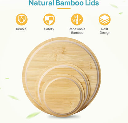 5 Pack Glass Mixing Bowls with Bamboo Lids, Nesting Set
