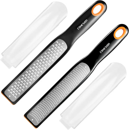 Etched Zester & Grater Set of 2 - Kitchen Zester Tool for Lemon, Cheese, Garlic, Ginger, Nutmeg, Chocolate, Fruits, Vegetables - Sharp Premium Stainless Steel Blade with Protective Cover