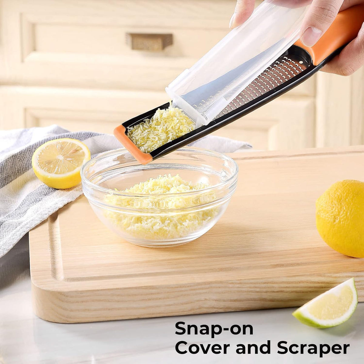Etched Zester & Grater Set of 2 - Kitchen Zester Tool for Lemon, Cheese, Garlic, Ginger, Nutmeg, Chocolate, Fruits, Vegetables - Sharp Premium Stainless Steel Blade with Protective Cover