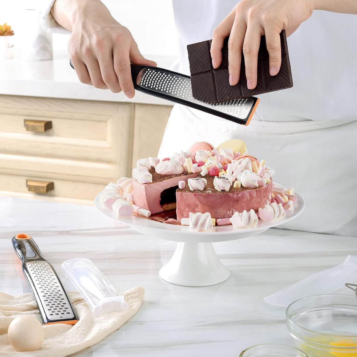 Etched Zester & Grater Set of 2 - Kitchen Zester Tool for Lemon, Cheese, Garlic, Ginger, Nutmeg, Chocolate, Fruits, Vegetables - Sharp Premium Stainless Steel Blade with Protective Cover