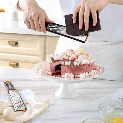 Etched Zester & Grater Set of 2 - Kitchen Zester Tool for Lemon, Cheese, Garlic, Ginger, Nutmeg, Chocolate, Fruits, Vegetables - Sharp Premium Stainless Steel Blade with Protective Cover