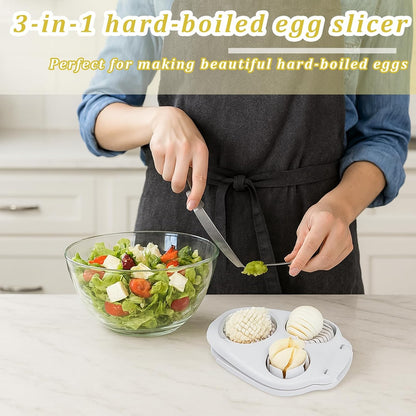 2 Pcs 3 In 1 Egg Slicer,Egg Slicer For Hard Boiled Eggs,Stainless Steel Strawberry Slicer,Egg Cutter,Egg Opener For Hard Boiled Eggs,3 Slice Modes For Strawberry, Mushroom, Grape, Cherry Tomato