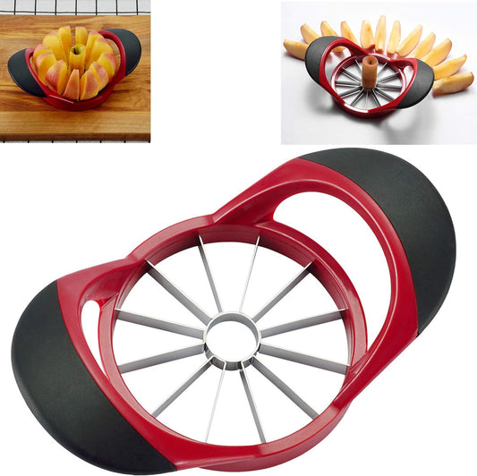 12 Blade Apple Slicer Corer Cutter, Red | Ultra Sharp Stainless Steel Blades, Ergonomic Plastic Handle, 3 in 1
