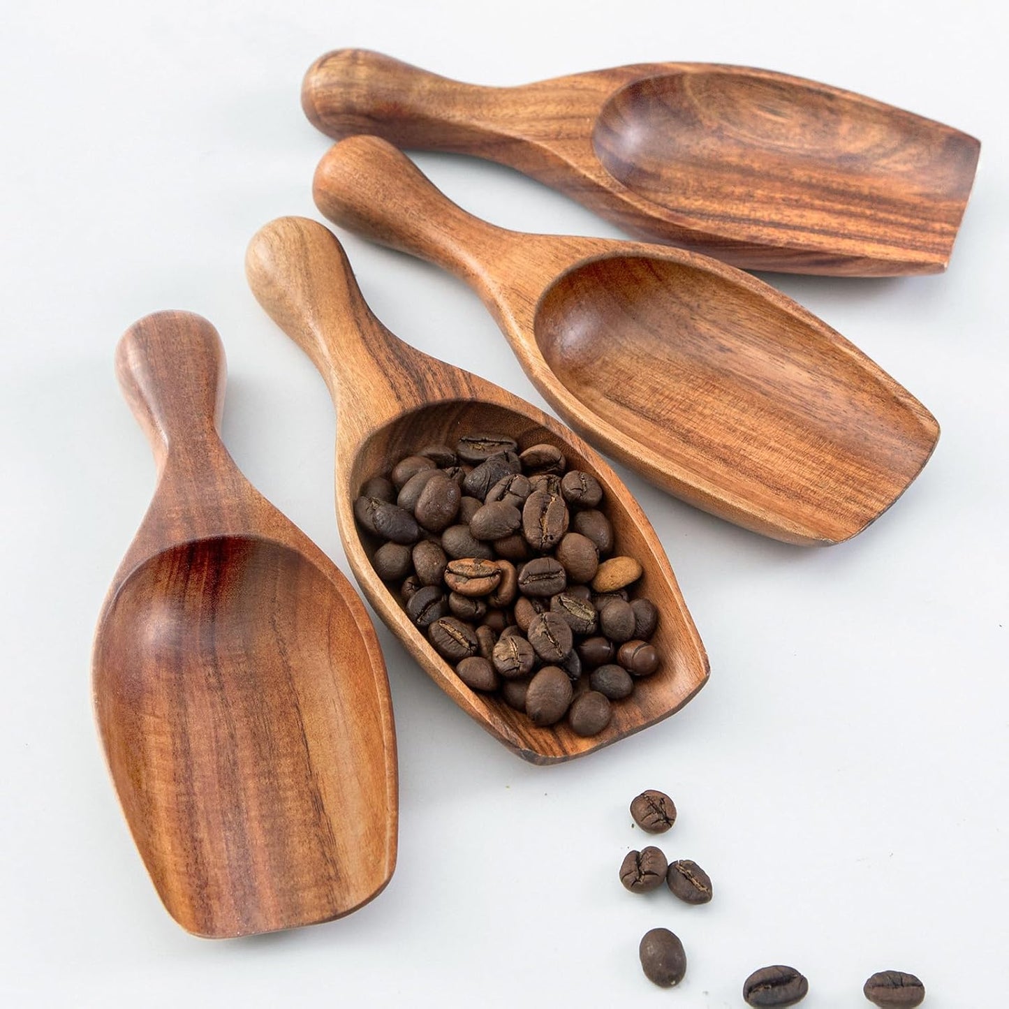 Big Wooden Scoop Shovel, 2PCS Large Coffee Scoops for Ground coffee, Acacia Wood Bean Salt Spoons, Wooden Scoops for Jars Canisters, Kitchen Scoops for Flour Laundry Scoop Multi-purpose
