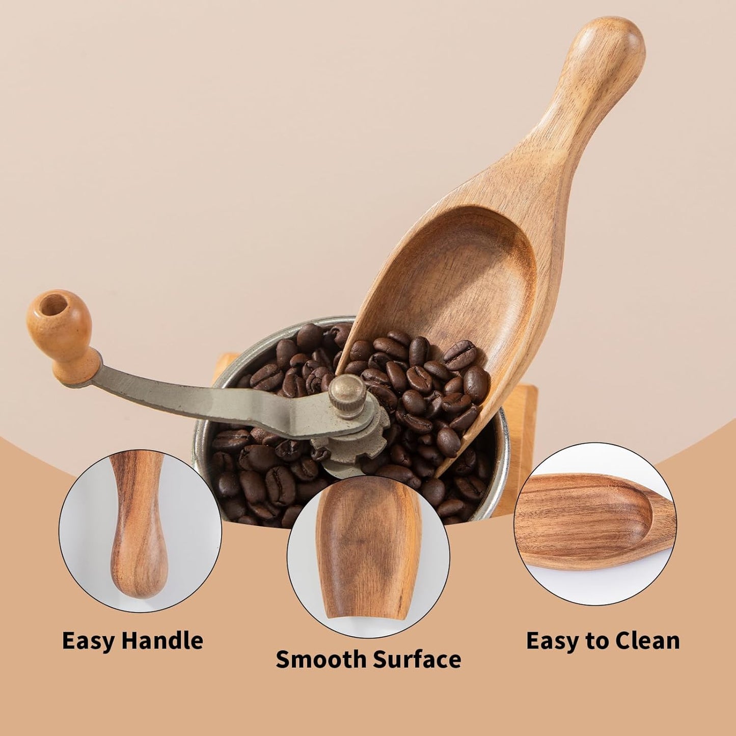 Big Wooden Scoop Shovel, 2PCS Large Coffee Scoops for Ground coffee, Acacia Wood Bean Salt Spoons, Wooden Scoops for Jars Canisters, Kitchen Scoops for Flour Laundry Scoop Multi-purpose