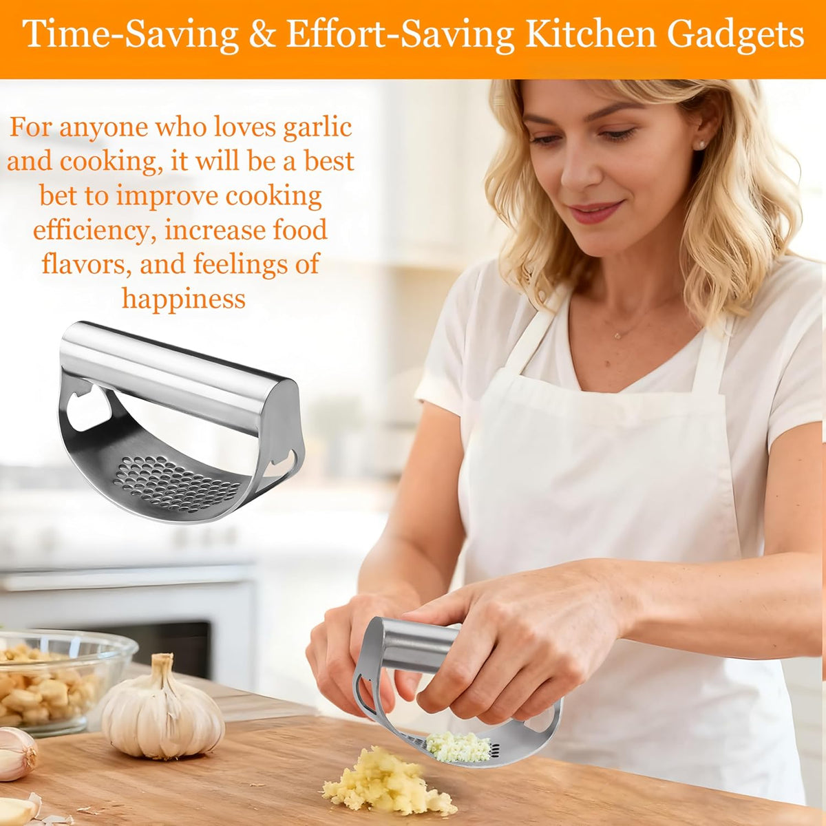 Garlic Press Rocker,Stainless Steel Garlic Mincer,Built-in Bottle Opener