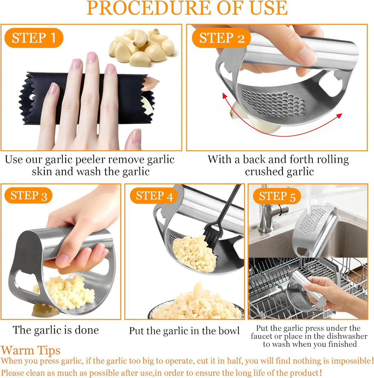 Garlic Press Rocker,Stainless Steel Garlic Mincer,Built-in Bottle Opener