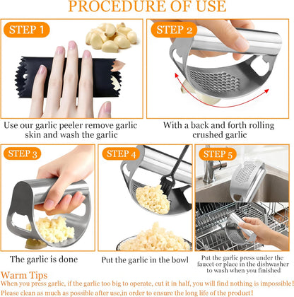 Garlic Press Rocker,Stainless Steel Garlic Mincer,Built-in Bottle Opener