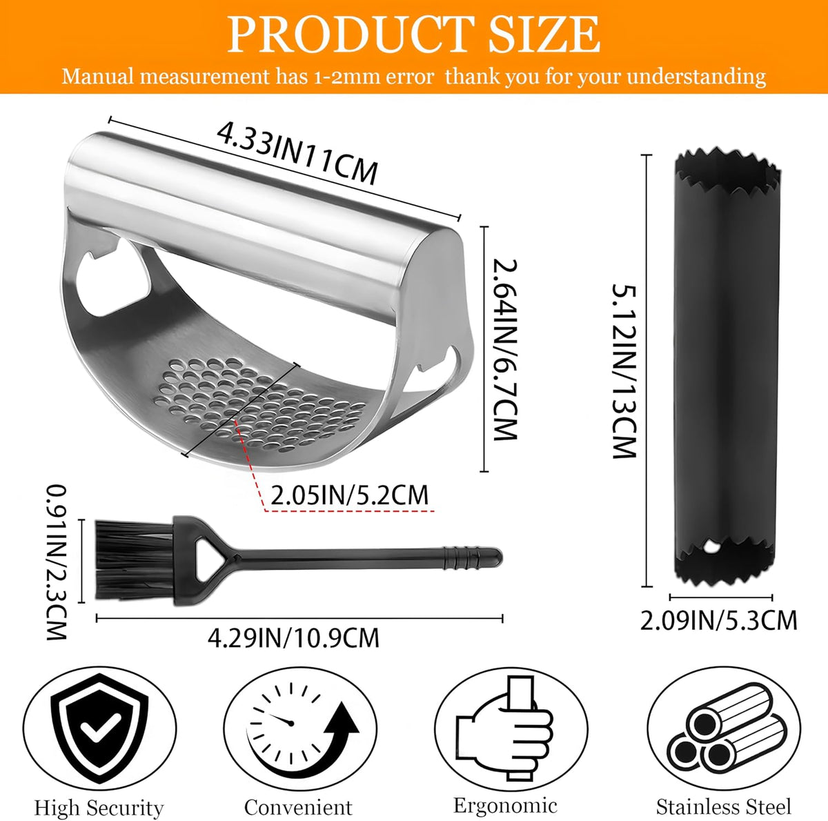 Garlic Press Rocker,Stainless Steel Garlic Mincer,Built-in Bottle Opener