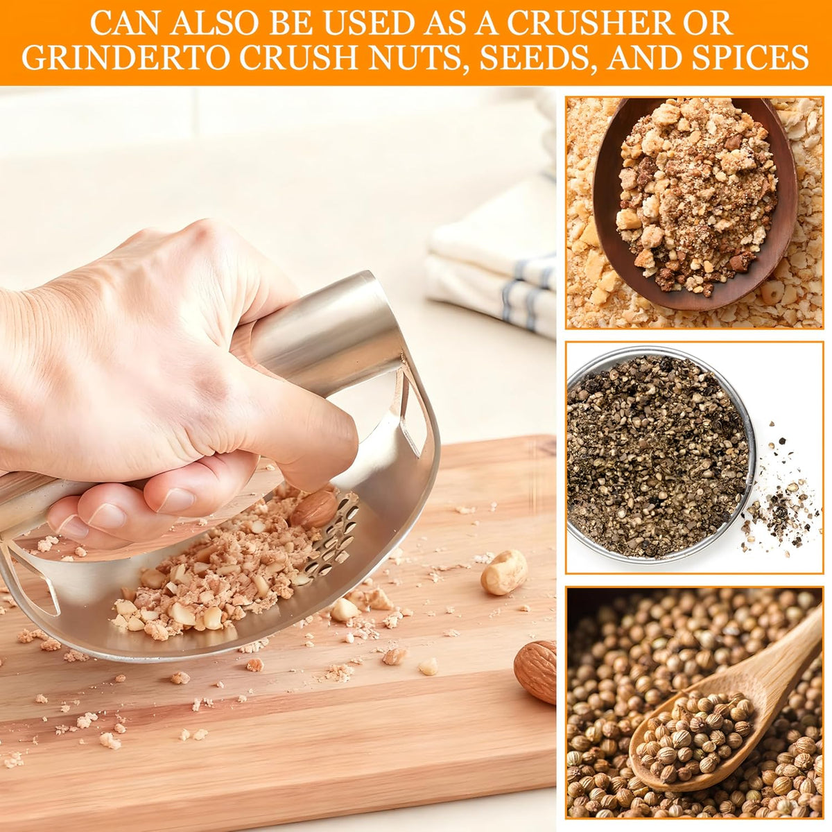 Garlic Press Rocker,Stainless Steel Garlic Mincer,Built-in Bottle Opener
