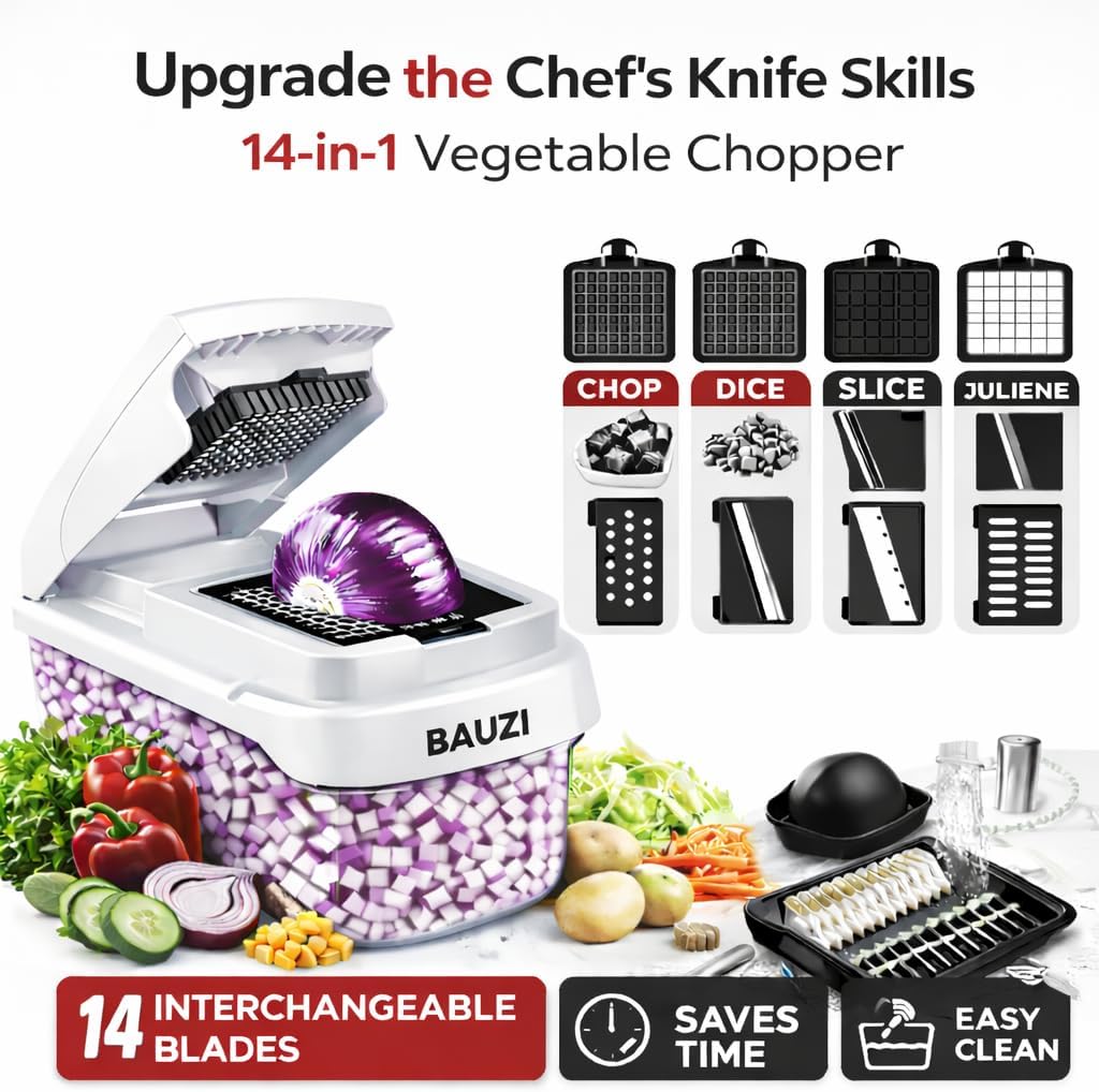 12-in-1 ABS Vegetable Chopper, Onion Cutter with Container, Food Slicer Dicer & Grater, Multifunction Kitchen Gadget for Fruits & Vegetables, BPA Free