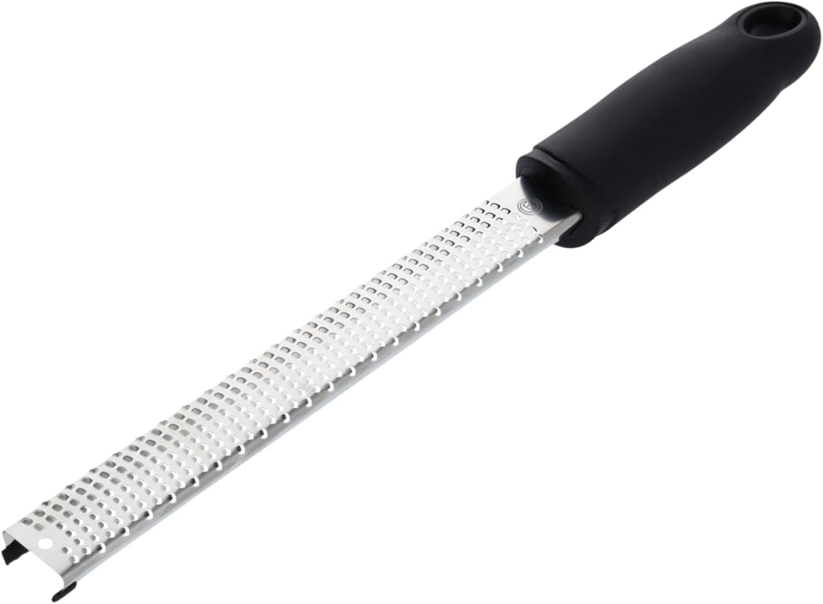 Lemon Zester Grater Micro Planing Tool for Zesting Citrus Fruits, Kitchen Gadget for Finely Grating Garlic, Ginger, Nutmeg, Parmesan Cheese, Chocolate and More, Stainless Steel, Black
