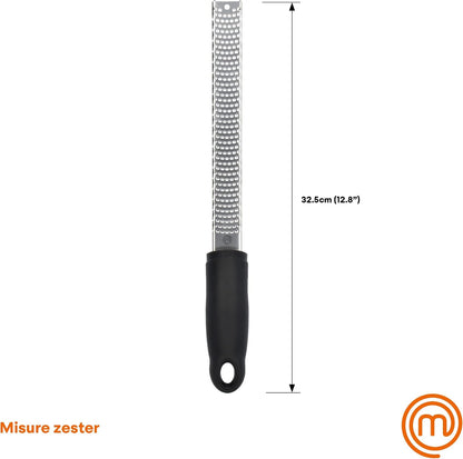 Lemon Zester Grater Micro Planing Tool for Zesting Citrus Fruits, Kitchen Gadget for Finely Grating Garlic, Ginger, Nutmeg, Parmesan Cheese, Chocolate and More, Stainless Steel, Black