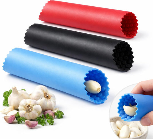 Silicone Garlic Skin Remover, 3‑Pack – Easy Peel Tubes for Garlic Cloves, Food‑Grade Non‑Slip Kitchen Tool, Reusable Dishwasher‑Safe, Blue Red Black
