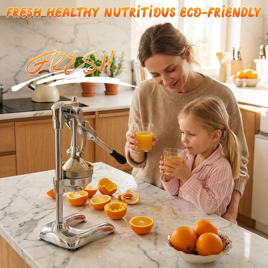 Manual Juicer, Hand-Pressed Effortless Citrus Squeezer, Heavy-Duty Professional Stainless Steel Juicer Suitable For Oranges, Lemons, Grapefruits Removable Filter Basket For Easy Cleaning
