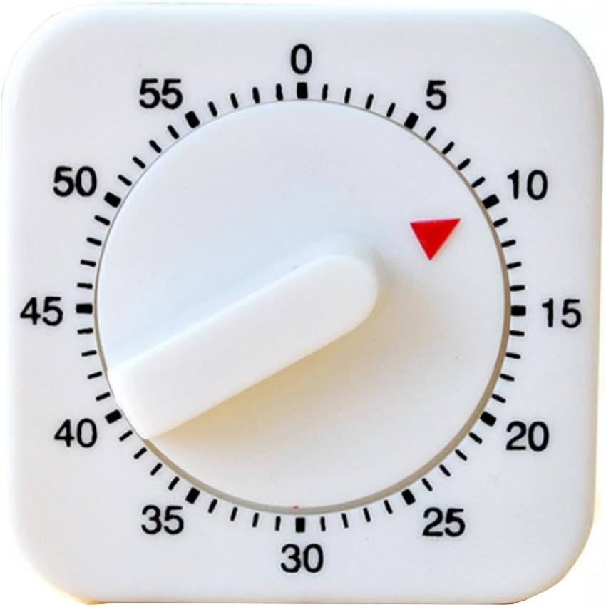 Square 60 Minute Mechanical Timer - Visual Cooking Timer with Loud Alarm - No Batteries Required - Ideal for Cooking, Baking, and Kitchen Management - White