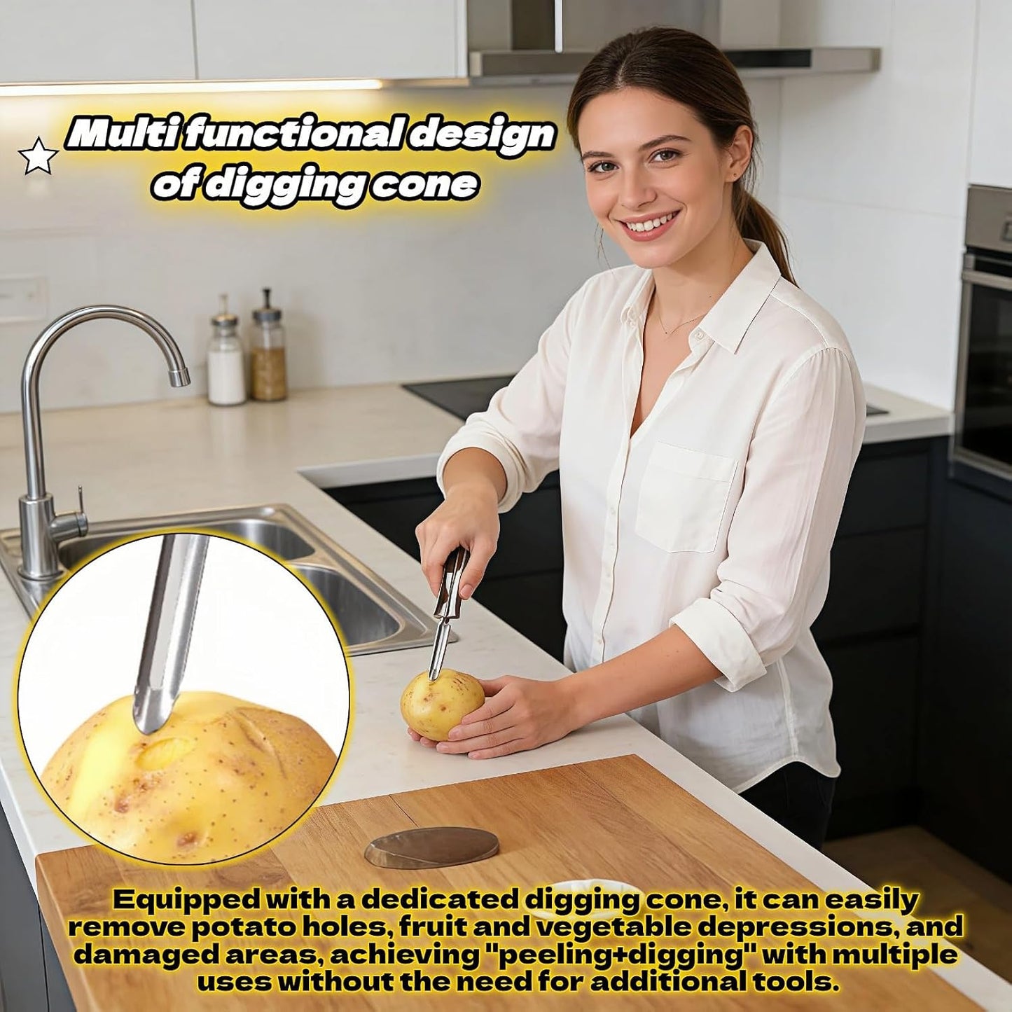 Professional Stainless Steel Vegetable Peeler - Old-School Rotary Blade for Potatoes, Carrots & Apples | Ergonomic Handle, Eye Remover | Commercial-Grade Kitchen Tool for Home & Restaurant Use