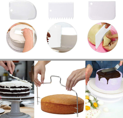 Cake Decorating Tools Supplies Kit - 82Pcs Baking Accessories with Turntable Stand Leveler 12 Piping Tips 52 Bags Icing Comb Scrapers Spatulas Cupcake Cookie Frosting Fondant Bakery Set for Beginners