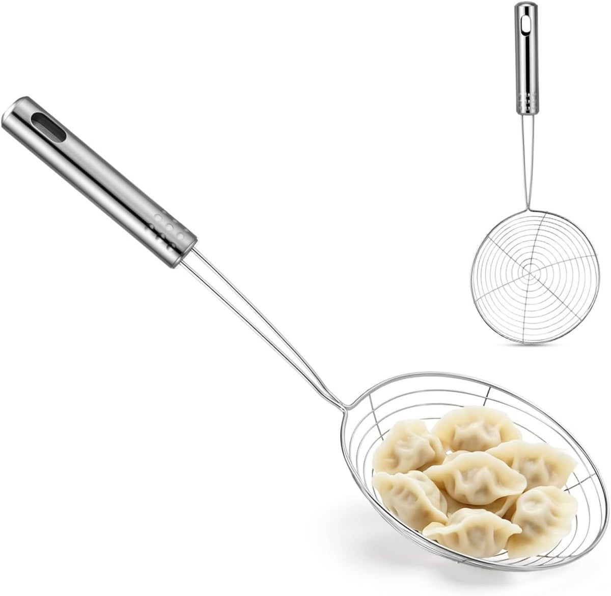 Spider Skimmer Spoon Stainless Steel Fine Mesh Strainer Spoon with Long Handle Noodle Scoop for Frying Pasta Dumplings Deep Frying Kitchen Straining