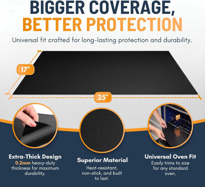 Oven Liners for Bottom of Oven - 2 Pack Large Heavy Duty Mats, 17”x25” Non-Stick Reusable Liner for Electric, Gas, Toaster Ovens, Grills - BPA & PFOA Free Kitchen Accessory to Keep Oven Clean (Black)