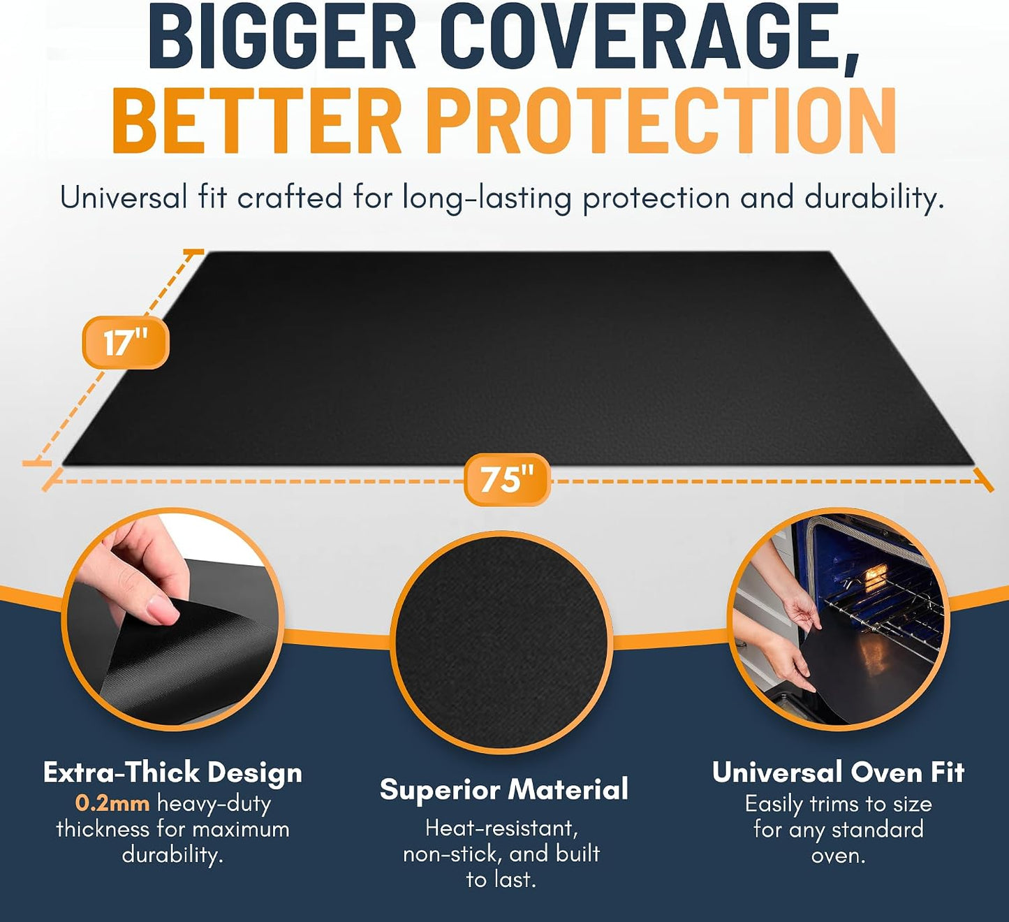 Oven Liners for Bottom of Oven - 2 Pack Large Heavy Duty Mats, 17”x25” Non-Stick Reusable Liner for Electric, Gas, Toaster Ovens, Grills - BPA & PFOA Free Kitchen Accessory to Keep Oven Clean (Black)