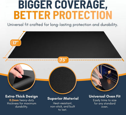 Oven Liners for Bottom of Oven - 2 Pack Large Heavy Duty Mats, 17”x25” Non-Stick Reusable Liner for Electric, Gas, Toaster Ovens, Grills - BPA & PFOA Free Kitchen Accessory to Keep Oven Clean (Black)