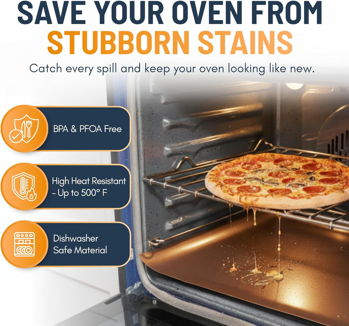 Oven Liners for Bottom of Oven - 2 Pack Large Heavy Duty Mats, 17”x25” Non-Stick Reusable Liner for Electric, Gas, Toaster Ovens, Grills - BPA & PFOA Free Kitchen Accessory to Keep Oven Clean (Black)