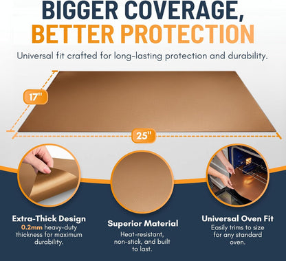 Oven Liners for Bottom of Oven - 2 Pack Large Heavy Duty Mats, 17”x25” Non-Stick Reusable Liner for Electric, Gas, Toaster Ovens, Grills - BPA & PFOA Free Kitchen Accessory to Keep Oven Clean (Black)
