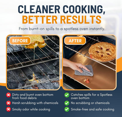 Oven Liners for Bottom of Oven - 2 Pack Large Heavy Duty Mats, 17”x25” Non-Stick Reusable Liner for Electric, Gas, Toaster Ovens, Grills - BPA & PFOA Free Kitchen Accessory to Keep Oven Clean (Black)
