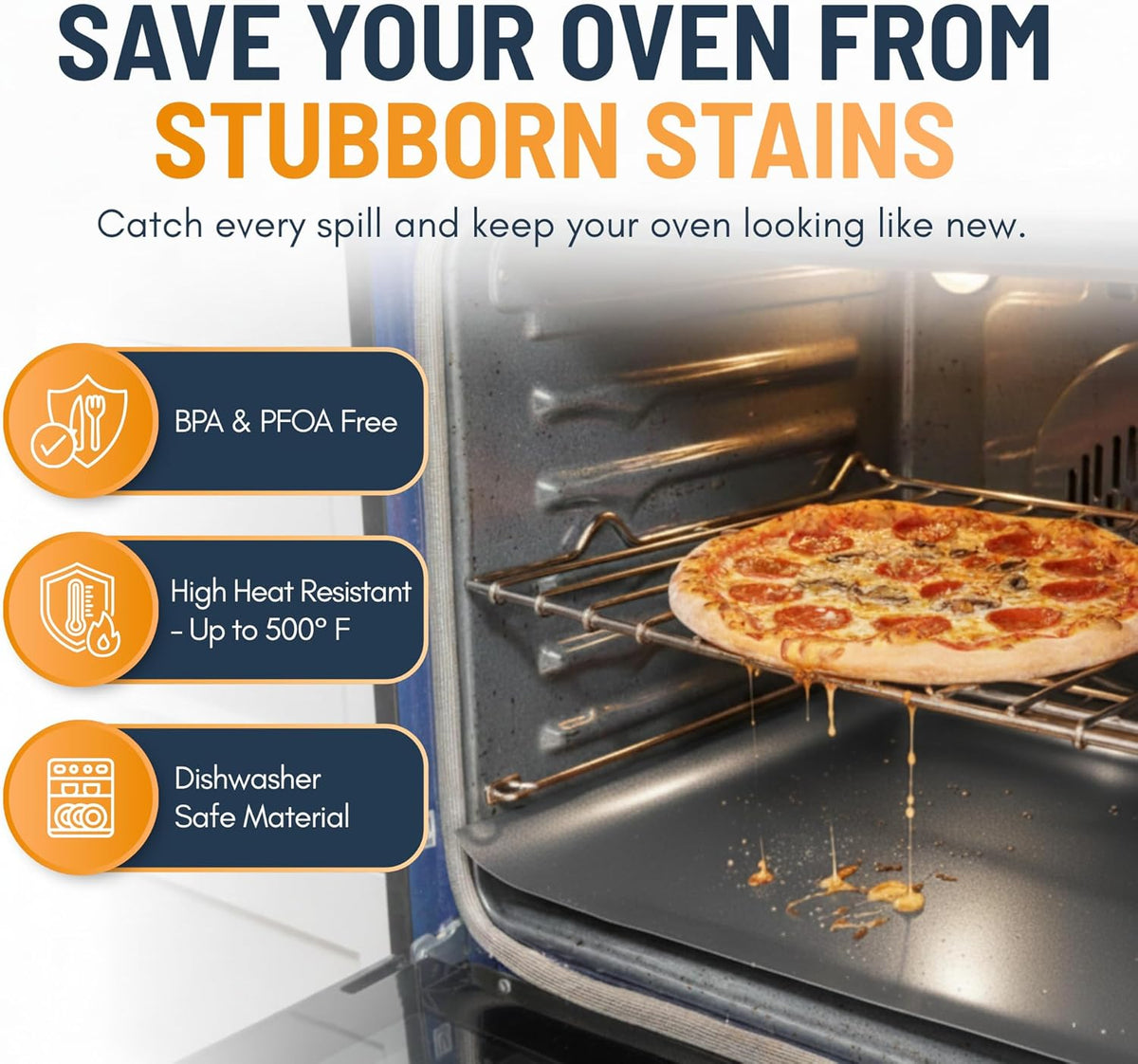Oven Liners for Bottom of Oven - 2 Pack Large Heavy Duty Mats, 17”x25” Non-Stick Reusable Liner for Electric, Gas, Toaster Ovens, Grills - BPA & PFOA Free Kitchen Accessory to Keep Oven Clean (Black)