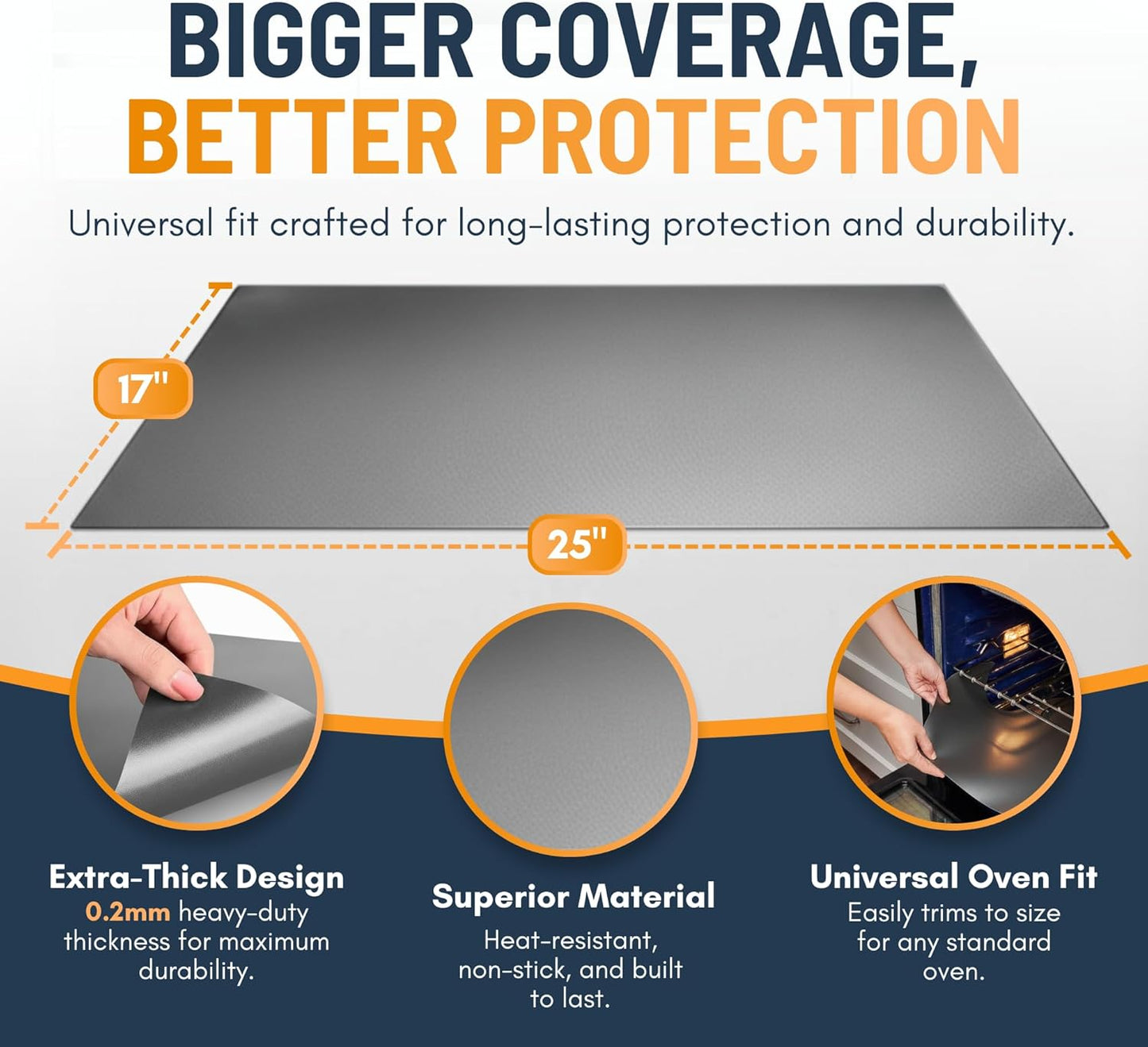 Oven Liners for Bottom of Oven - 2 Pack Large Heavy Duty Mats, 17”x25” Non-Stick Reusable Liner for Electric, Gas, Toaster Ovens, Grills - BPA & PFOA Free Kitchen Accessory to Keep Oven Clean (Black)