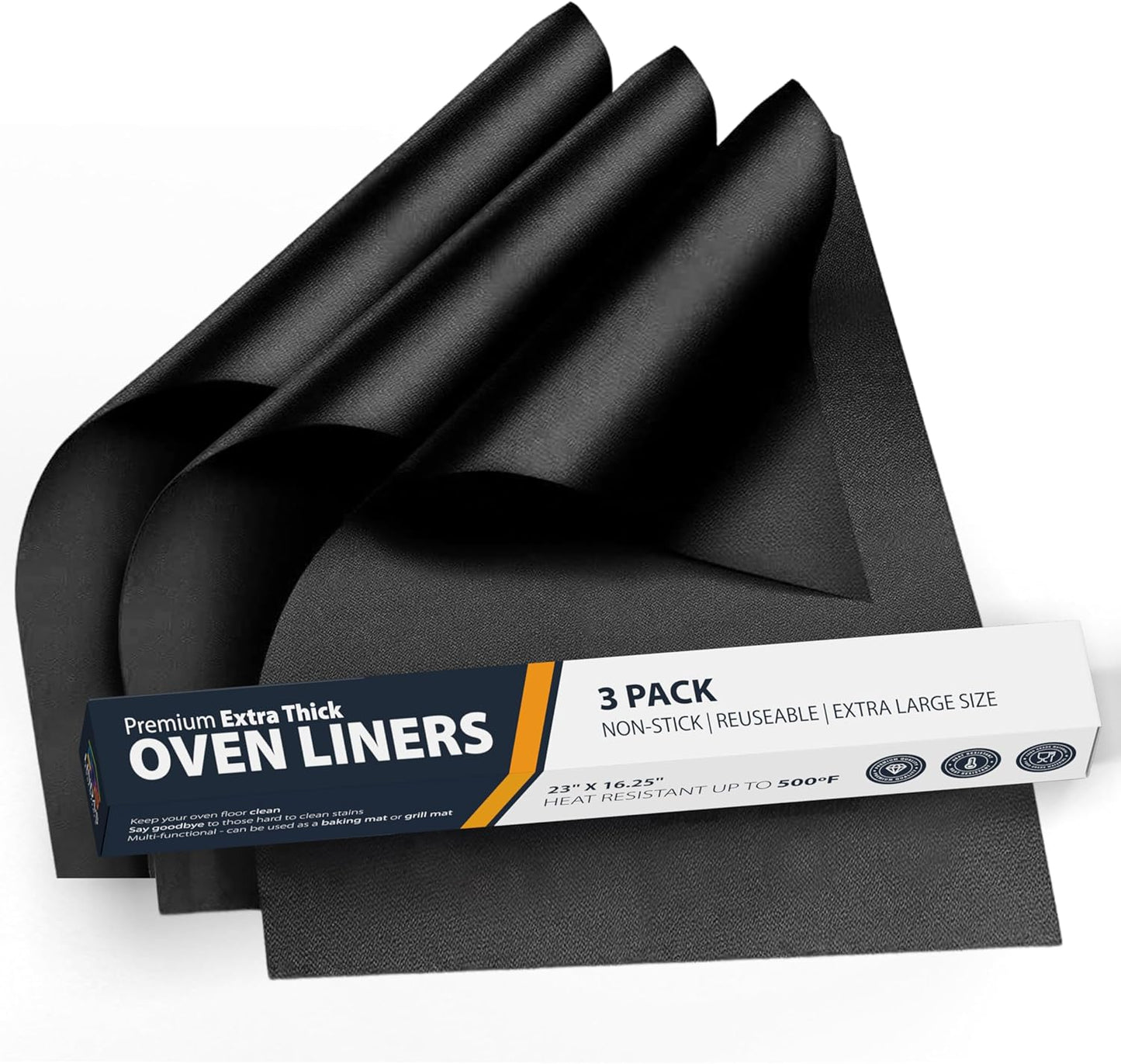 Oven Liners for Bottom of Oven - 2 Pack Large Heavy Duty Mats, 17”x25” Non-Stick Reusable Liner for Electric, Gas, Toaster Ovens, Grills - BPA & PFOA Free Kitchen Accessory to Keep Oven Clean (Black)