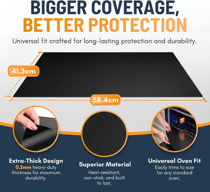 Oven Liners for Bottom of Oven - 2 Pack Large Heavy Duty Mats, 17”x25” Non-Stick Reusable Liner for Electric, Gas, Toaster Ovens, Grills - BPA & PFOA Free Kitchen Accessory to Keep Oven Clean (Black)