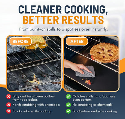 Oven Liners for Bottom of Oven - 2 Pack Large Heavy Duty Mats, 17”x25” Non-Stick Reusable Liner for Electric, Gas, Toaster Ovens, Grills - BPA & PFOA Free Kitchen Accessory to Keep Oven Clean (Black)
