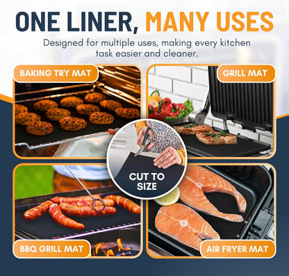 Oven Liners for Bottom of Oven - 2 Pack Large Heavy Duty Mats, 17”x25” Non-Stick Reusable Liner for Electric, Gas, Toaster Ovens, Grills - BPA & PFOA Free Kitchen Accessory to Keep Oven Clean (Black)