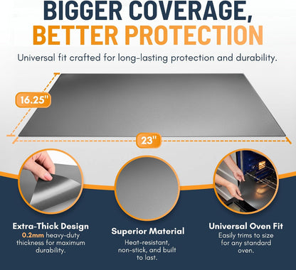 Oven Liners for Bottom of Oven - 2 Pack Large Heavy Duty Mats, 17”x25” Non-Stick Reusable Liner for Electric, Gas, Toaster Ovens, Grills - BPA & PFOA Free Kitchen Accessory to Keep Oven Clean (Black)