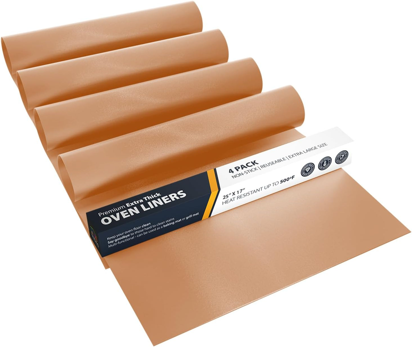 Oven Liners for Bottom of Oven - 2 Pack Large Heavy Duty Mats, 17”x25” Non-Stick Reusable Liner for Electric, Gas, Toaster Ovens, Grills - BPA & PFOA Free Kitchen Accessory to Keep Oven Clean (Black)