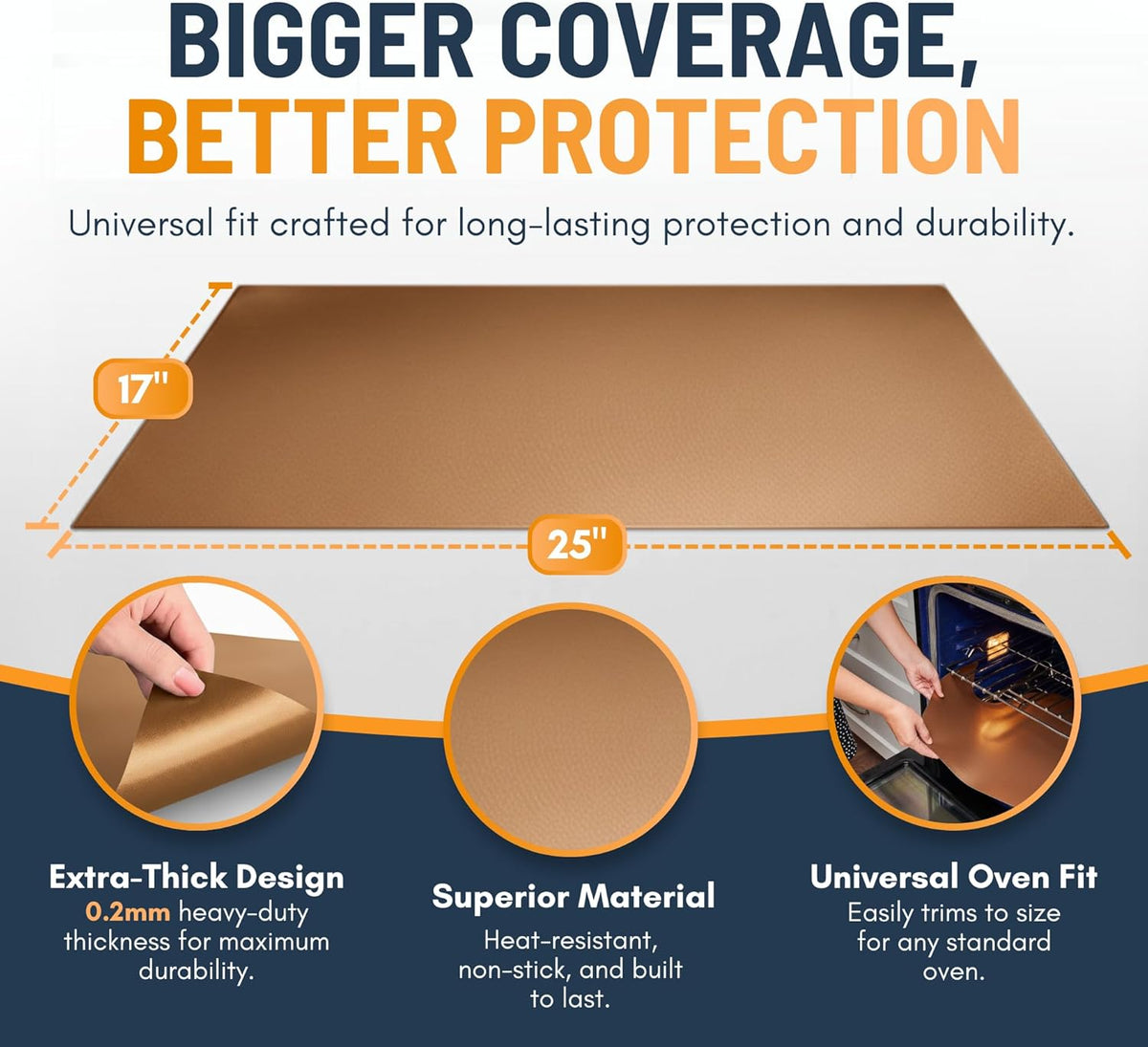 Oven Liners for Bottom of Oven - 2 Pack Large Heavy Duty Mats, 17”x25” Non-Stick Reusable Liner for Electric, Gas, Toaster Ovens, Grills - BPA & PFOA Free Kitchen Accessory to Keep Oven Clean (Black)
