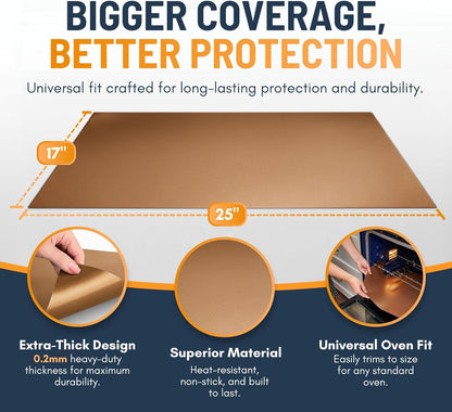 Oven Liners for Bottom of Oven - 2 Pack Large Heavy Duty Mats, 17”x25” Non-Stick Reusable Liner for Electric, Gas, Toaster Ovens, Grills - BPA & PFOA Free Kitchen Accessory to Keep Oven Clean (Black)