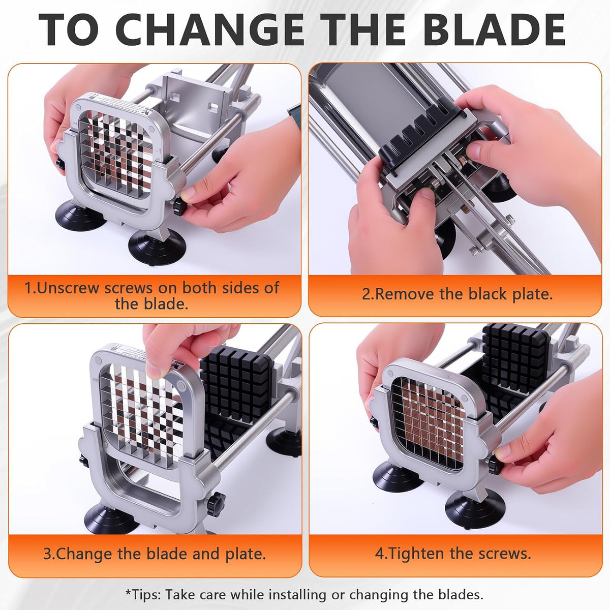 French Fry Cutter, Heavy Duty Potato Slice, Stainless Steel Blades with 1/2 Inch, 3/8 Inch and 1/4 Inch Blades for Whole Potatoes Carrots Cucumbers Carrot,Yam