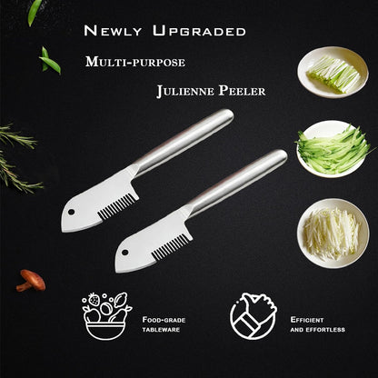 Newly Upgraded Stainless Steel Multi-purpose Julienne Peeler, Handheld Vegetable Shredding Tool, Vegetable Peeler Julienne Slicer for Making Shredded Scallions Cucumber (2pcs)