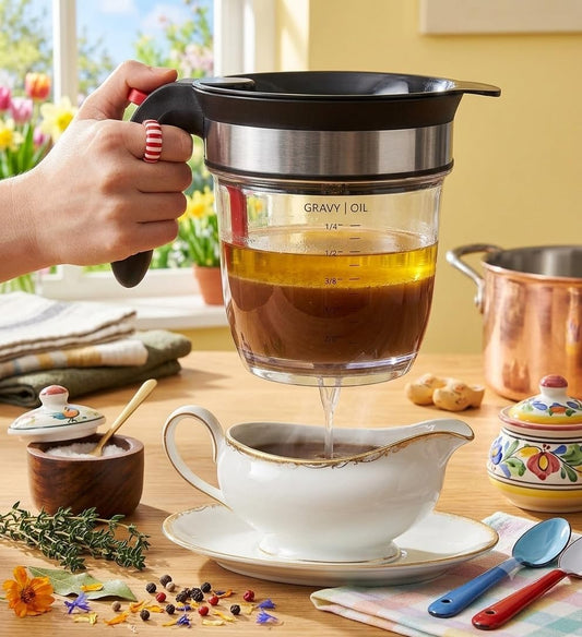 Premium Fat Separator Gravy Bacon Grease Saver With Strainer Jug Cup Oil For Cooking Bottom Release Skimmer Mince Tool Pan Turkey Separating