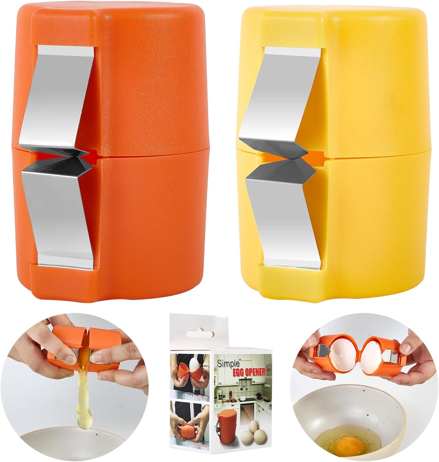 Egg Shell Opener, 2025 Upgraded Stainless Steel Egg Cracker Tool, Egg Topper Cutter Tool, Ideal for Raw Eggs, Handheld, Convenient for Home & Camping, Kitchen Gadgets (Yellow)