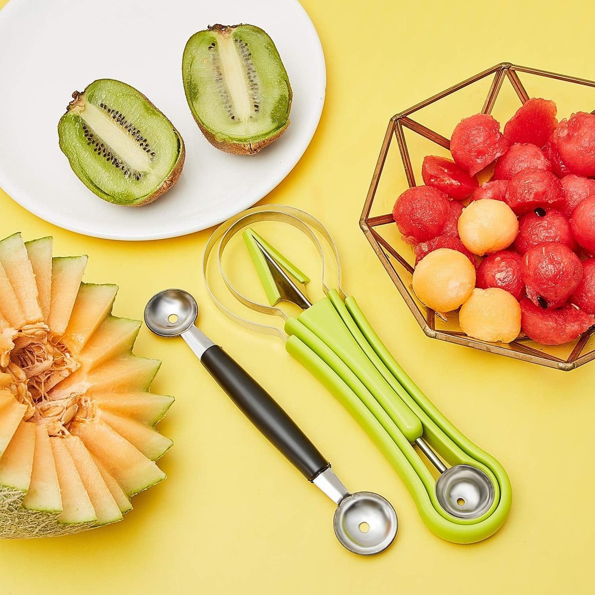 2 Pcs Melon Baller Scoop Set 4 in 1 Stainless Steel Fruit Scooper
