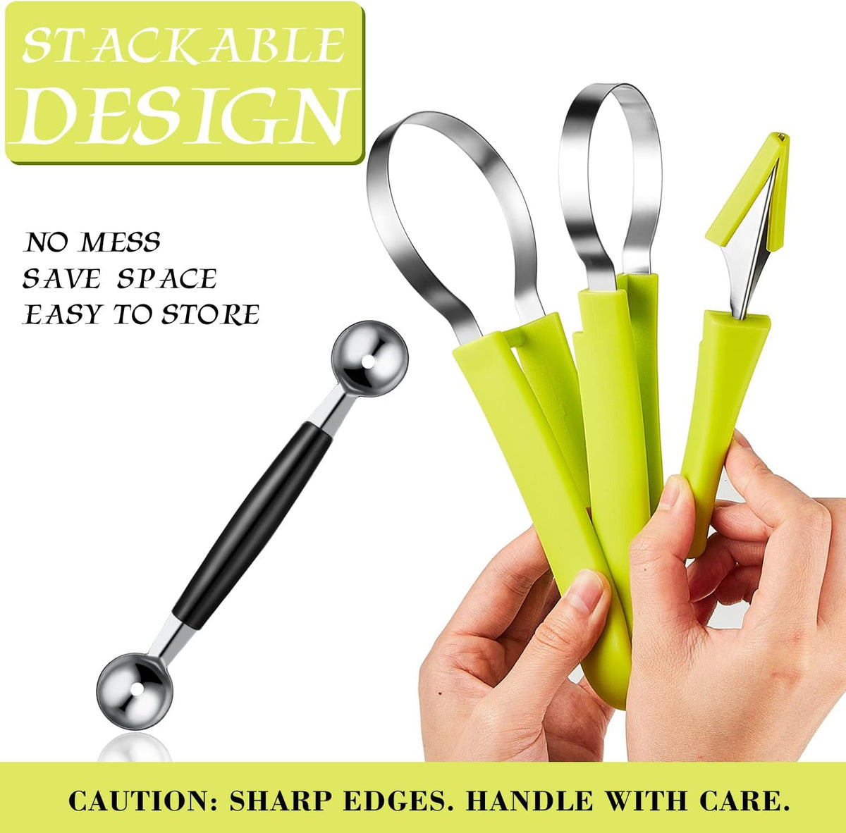 2 Pcs Melon Baller Scoop Set 4 in 1 Stainless Steel Fruit Scooper