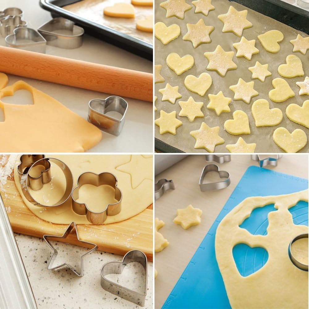 30Pcs Mini Cookie Cutter Set with Box, 3 Sizes Per Shape | Stainless Steel, Tiny Polymer Clay Cutters, Small Geometric Biscuit Mold Set, Safe for Kids