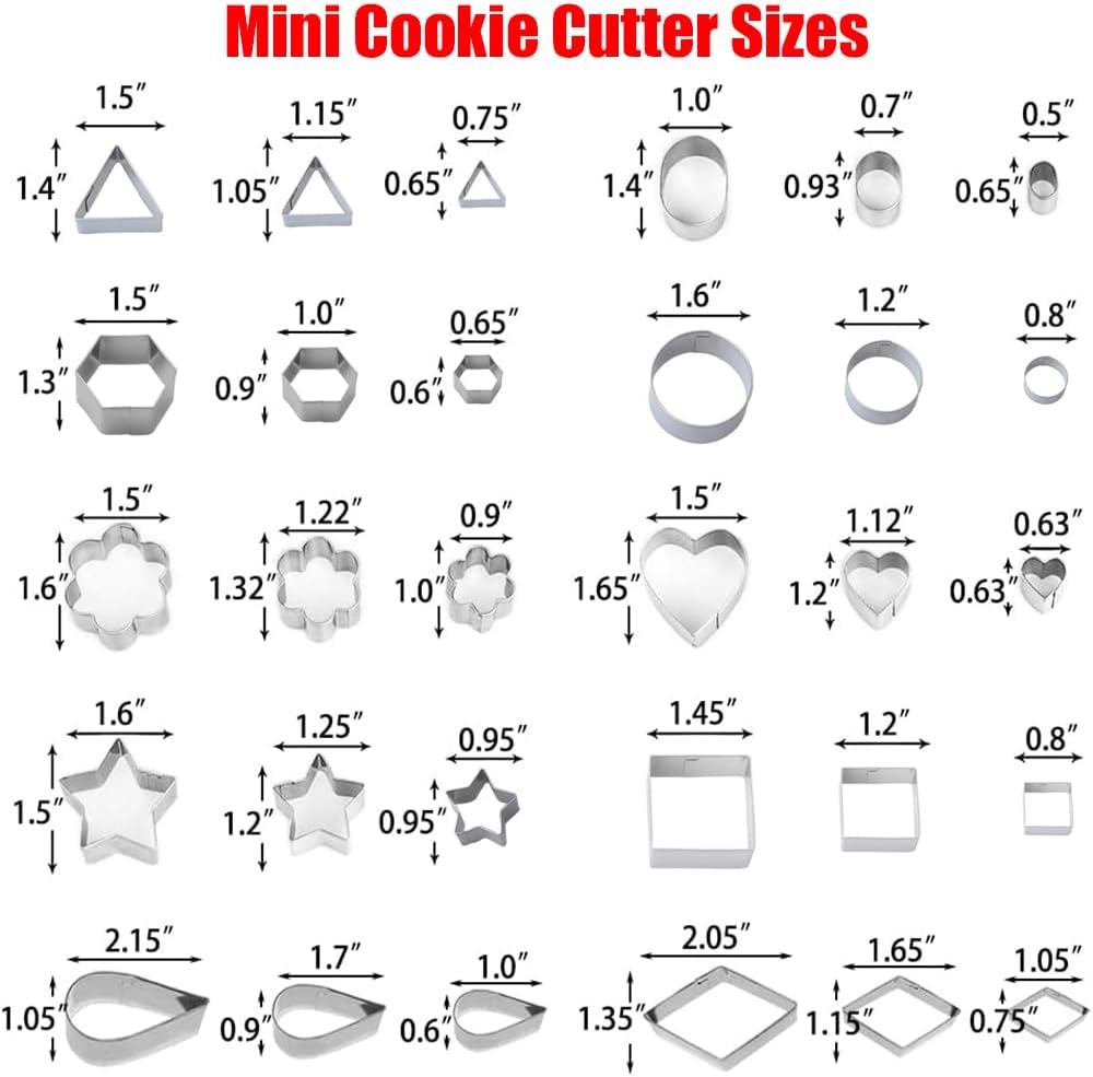 30Pcs Mini Cookie Cutter Set with Box, 3 Sizes Per Shape | Stainless Steel, Tiny Polymer Clay Cutters, Small Geometric Biscuit Mold Set, Safe for Kids