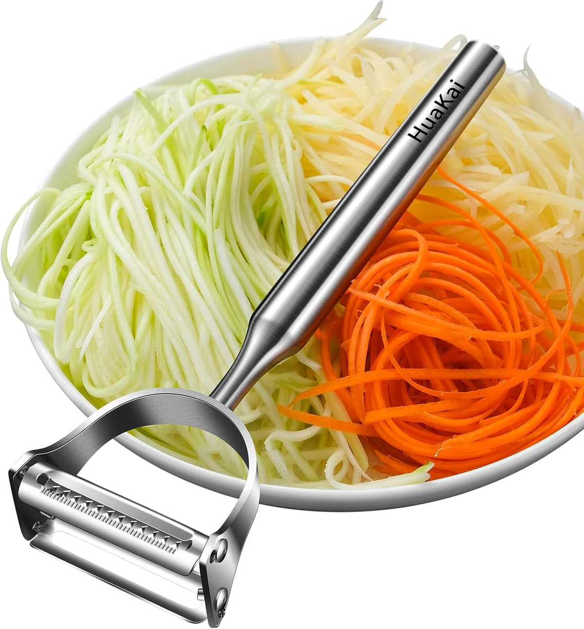 2 in1Julienne Vegetable Peeler,Stainless Steel Silver | julienne shredder tool peels and slices into julienne strips; non-slip handle, suitable for both right- and left-handed users