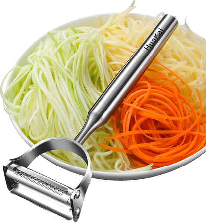2 in1Julienne Vegetable Peeler,Stainless Steel Silver | julienne shredder tool peels and slices into julienne strips; non-slip handle, suitable for both right- and left-handed users