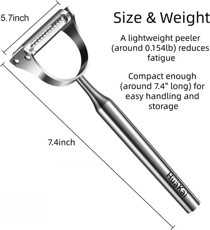 2 in1Julienne Vegetable Peeler,Stainless Steel Silver | julienne shredder tool peels and slices into julienne strips; non-slip handle, suitable for both right- and left-handed users